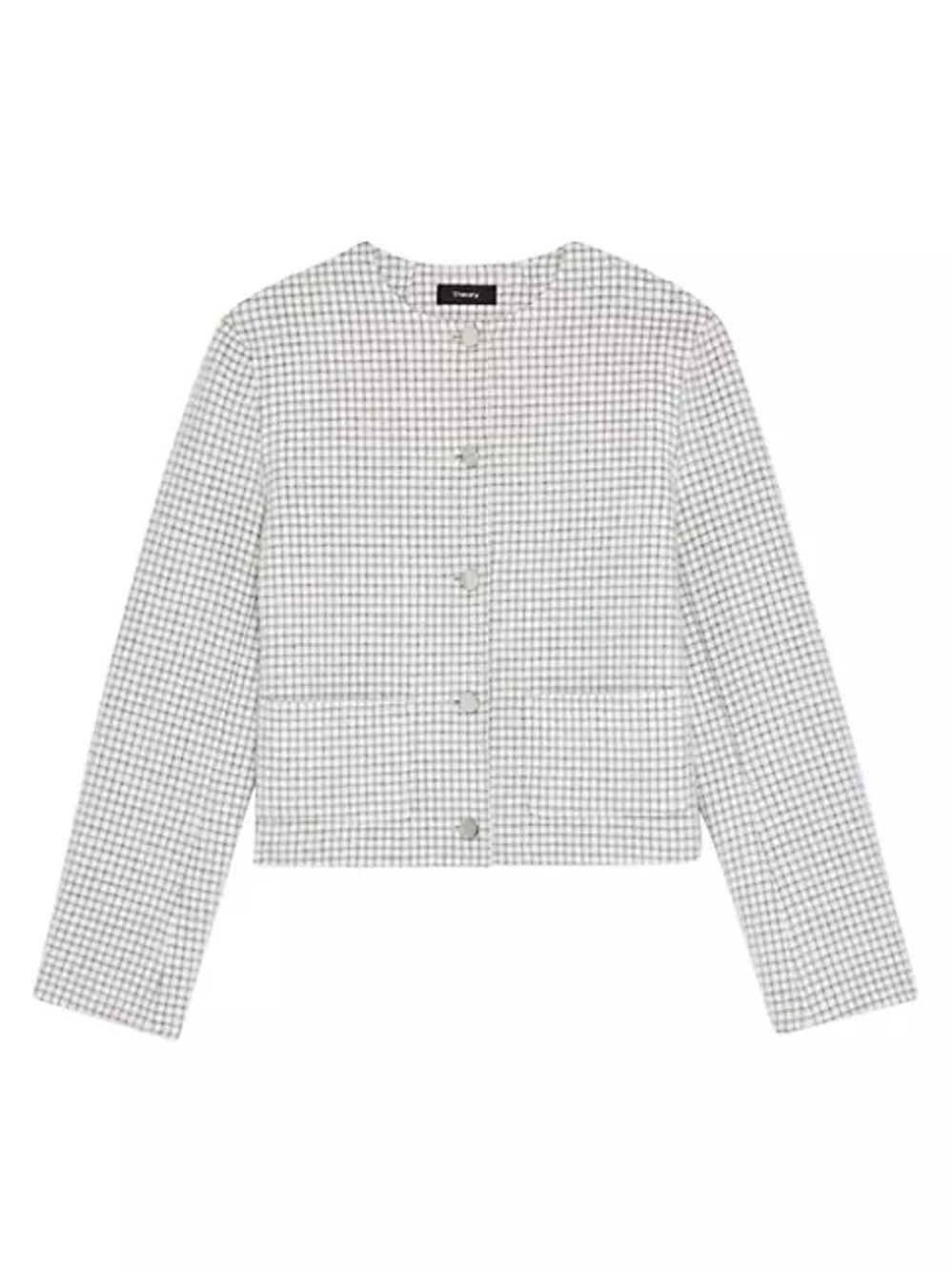 Theory Sleek Ivory Multi Checked Wool Crop Size 2 Jacket
